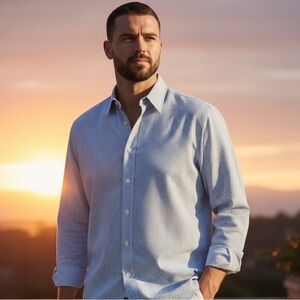 Eddie Bauer Long Sleeve Button Down Shirt L Blue Stripe Classic Fit Cotton